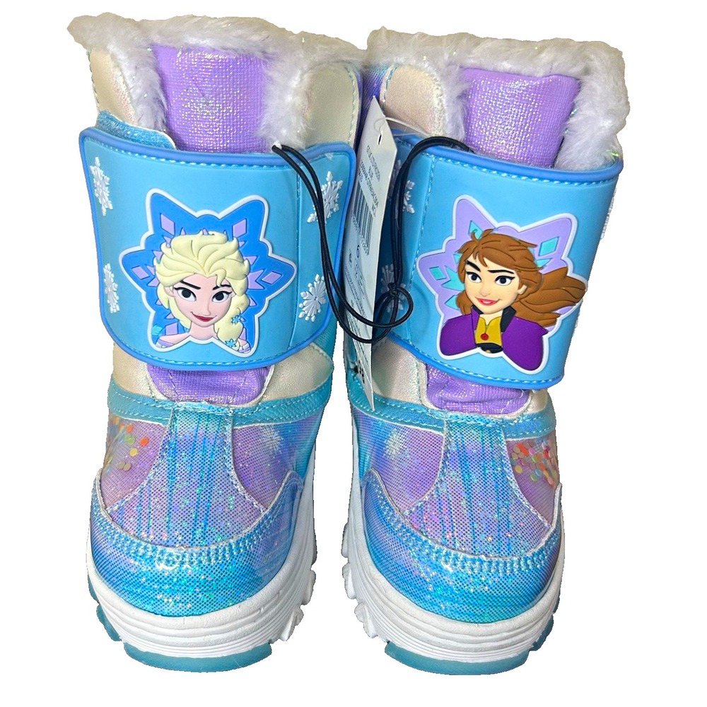 Disney Frozen Elsa & Anna girls light up snow boots glitter faux girl fur size 6
